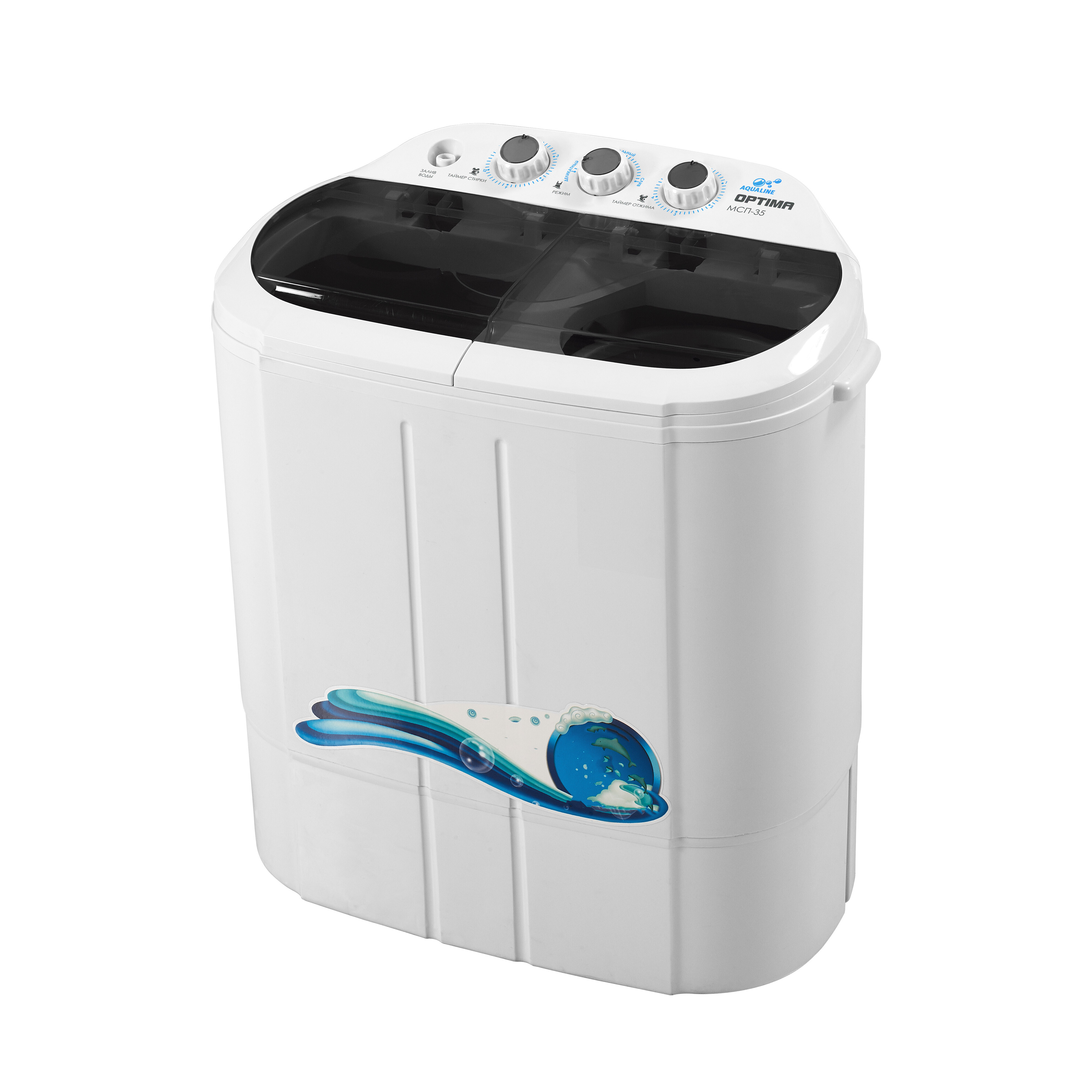 Активаторная стиральная машина Optima МСП-35 (Белая крышка с черными окнами) 
Активаторная стиральная машина Optima МСП-35 (Белая крышка с черными окнами)