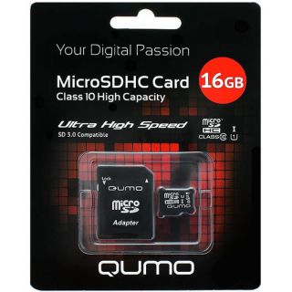 

Карта памяти Qumo MicroSDHC 16GB Class10 UHS-I (+ адаптер)