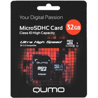 Карта памяти Qumo MicroSDHC 32GB Class10 UHS-I (+ адаптер) карта памяти 32gb mirex 13613 adsuhs32 microsdhc class 10 uhs i sd адаптер