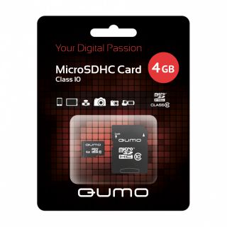 

Карта памяти Qumo MicroSDHC 4GB Class10 (+ адаптер)