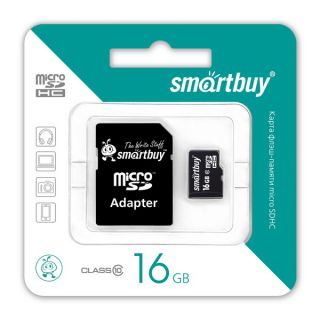 

Карта памяти Smartbuy MicroSDHC 16GB Class10 (+ адаптер)