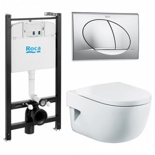 

Комплект инсталляции Roca MERIDIAN COMPACT 4 в 1 (система инсталляции+подвесной унитаз+сиденье с механизмом Soft-Closing+смывная клавиша, хром) (7893104110)
