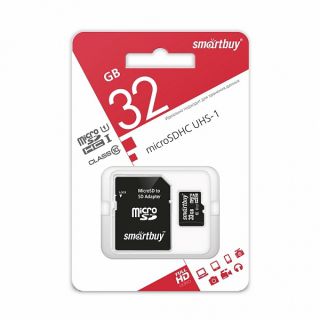 

Карта памяти Smartbuy MicroSDHC 32GB Class10 UHS-I + адаптер