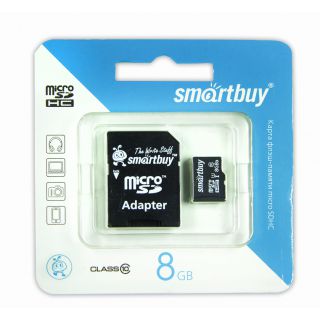 

Карта памяти Smartbuy MicroSDHC 8GB Сlass10 + адаптер