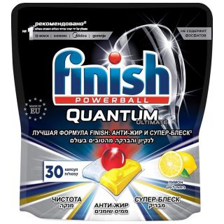 Средство для мытья посуды Finish Quantum Ultimate Лимон 30шт (3120271) Капсулы для ПММ средство для мытья посуды finish power powder classic лимон 3017257 порошок 1кг