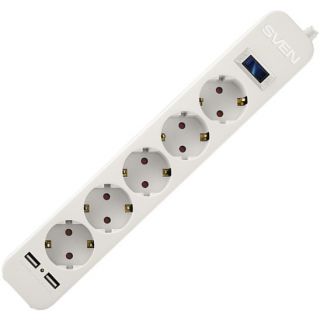 

Удлинитель SVEN SF-05LU 1,8м (5 роз, 2USB) белый
