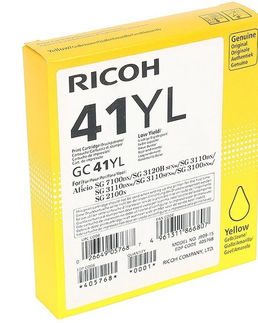 

Картридж Ricoh GC 41YL Жёлтый 600 страниц.