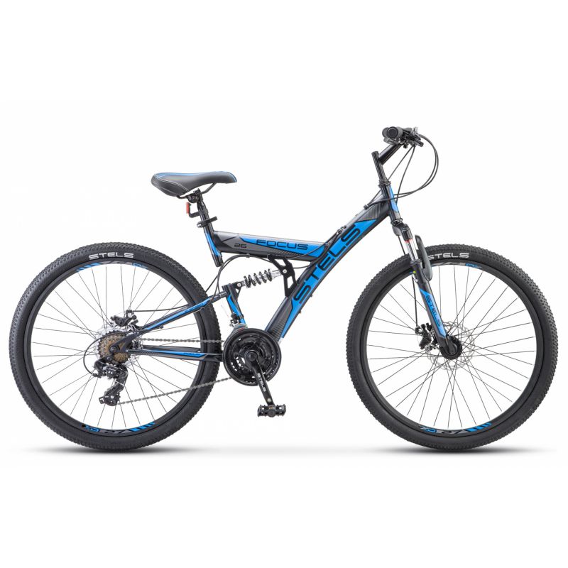 

Велосипед взрослый STELS Focus MD 26" 21-SP V010 Чёрный/синий (рама 18")