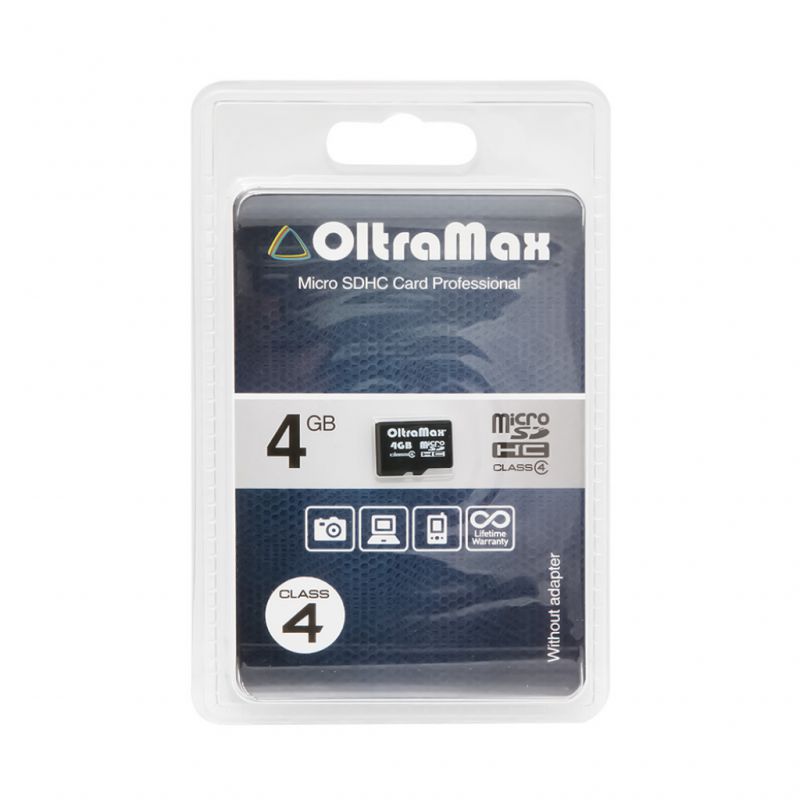 

Карта памяти Oltramax MicroSDHC 4GB Class4 (+ адаптер SD)