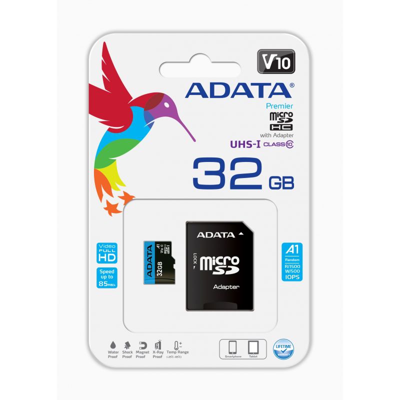 

Карта памяти A-Data MicroSDHC 32GB Class10 UHS-I A1 + адаптер