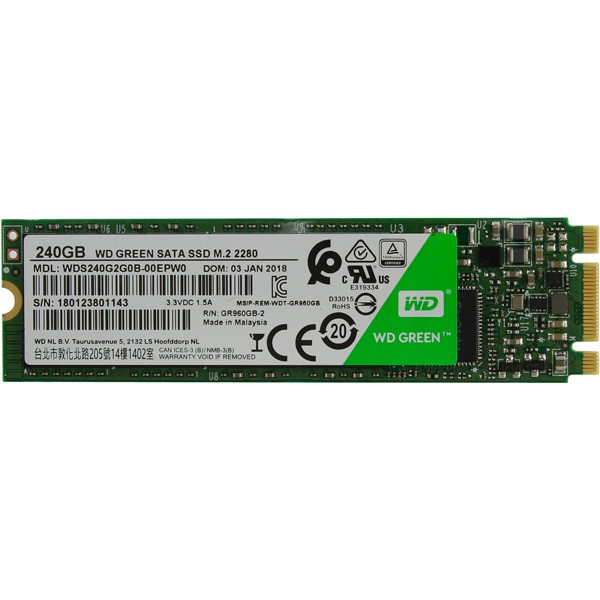 

SSD накопитель Western Digital Green SATA III/240Gb/M.2 2280 (WDS240G2G0B)