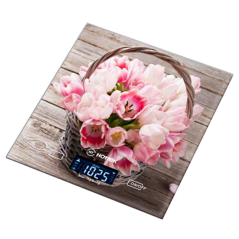Кухонные весы Hottek HT-962-023 розовые тюльпаны