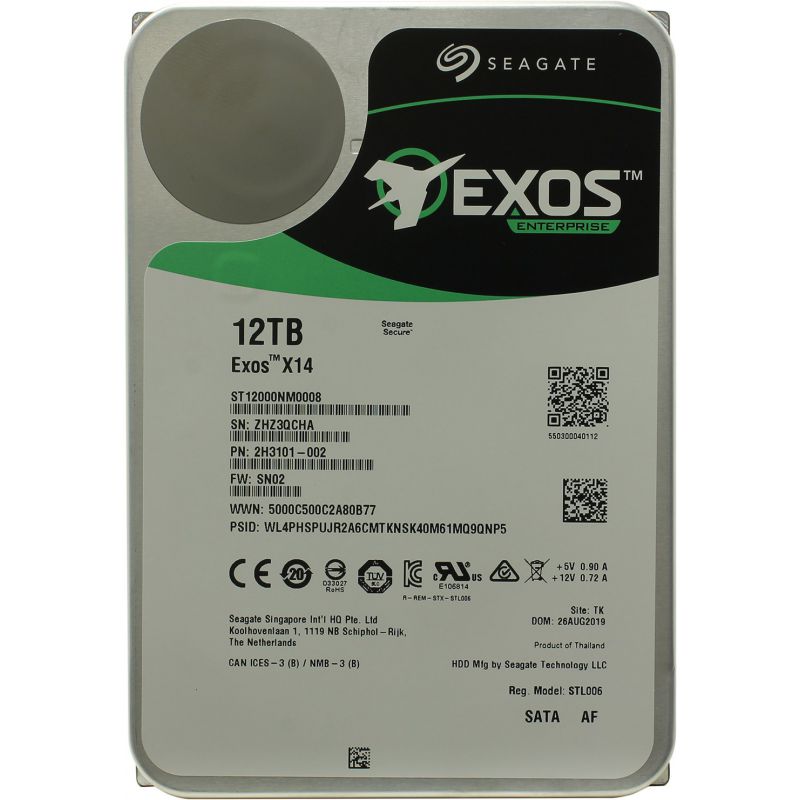 Жесткий диск Seagate Exos X14 512E Original SATA-III 12Tb/7200rpm/256Mb/3.5 (ST12000NM0008)