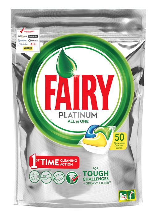 

Средство для мытья посуды Fairy Platinum All in One лимон 50шт Капсулы для ПММ
