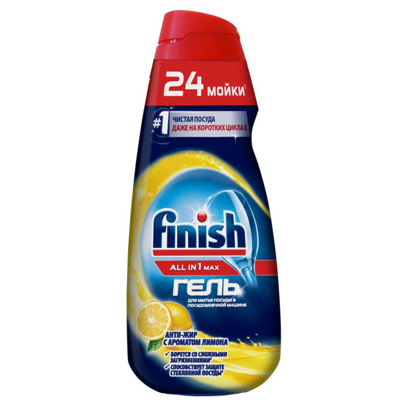 

Средство для мытья посуды Finish All in One Max Антижир 0.6л лимон (3071031) Гель для ПММ