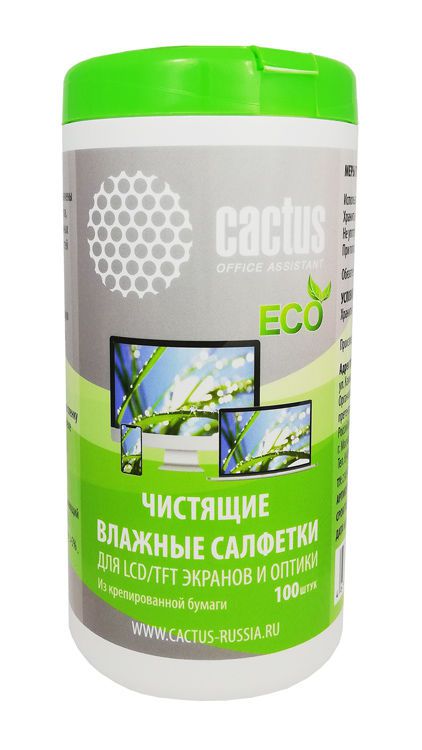 

Средство для ухода за техникой Cactus CS-1001PE 100шт (туба) Влажные салфетки для LCD/TFT экранов