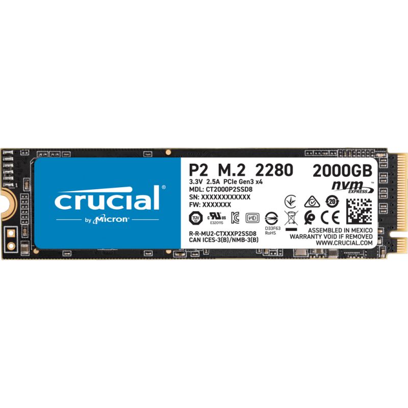 

SSD накопитель Crucial P2 2000Gb/M.2 2280/PCI-E x4 (CT2000P2SSD8)