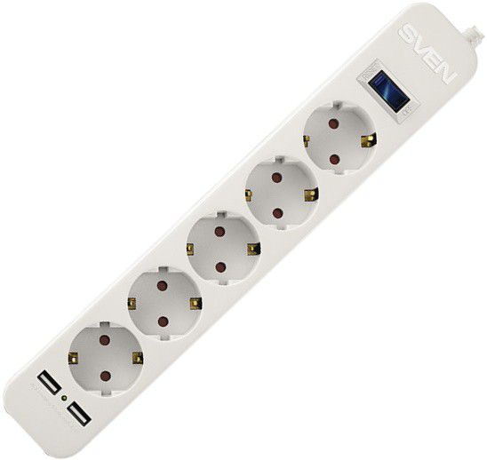 

Сетевой фильтр SVEN SF-05LU 1,8м (5 роз, 2USB) белый