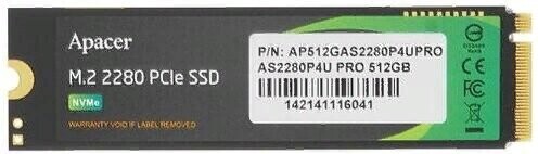 

SSD накопитель Apacer M.2 PCIE 512GB (AP512GAS2280P4UPRO-1)
