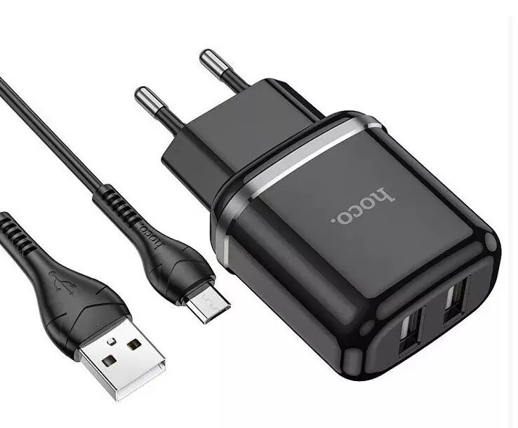 

Сетевое зарядное устройство Hoco N4m Black + кабель MICRO USB (6931474731036)