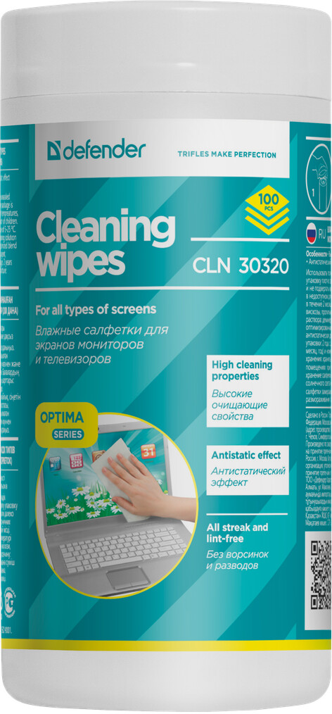 

Средство для ухода за техникой Defender CLN 30320 Optima Салфетки для экранов, 100шт