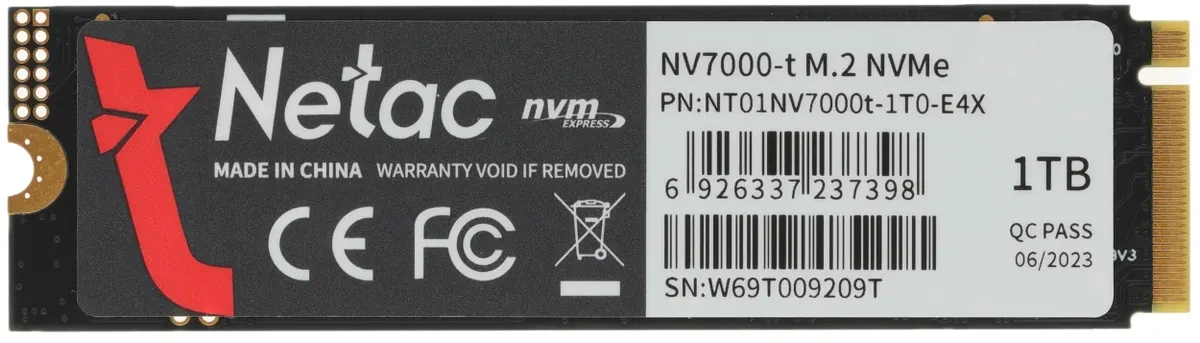 

SSD накопитель Netac NV7000-t M.2 2280 1TB (NT01NV7000t-1T0-E4X)