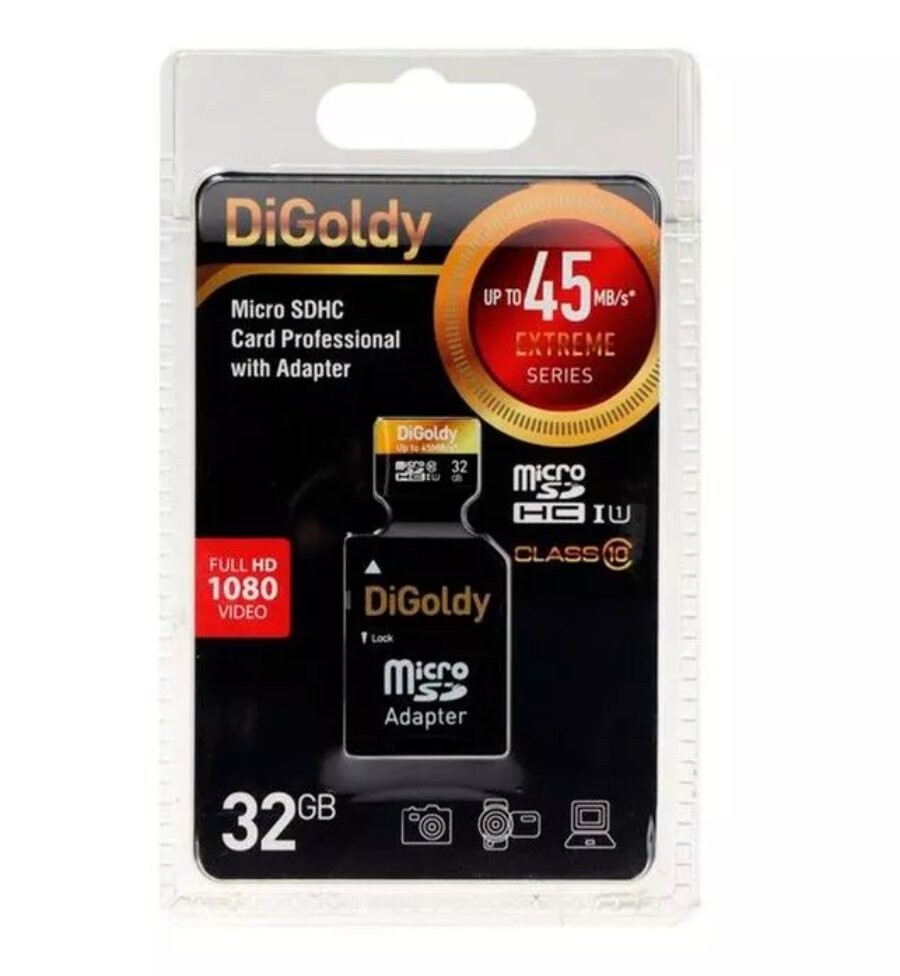 

Карта памяти DIGOLDY MicroSDXC 32GB Class10 +адаптер SD
