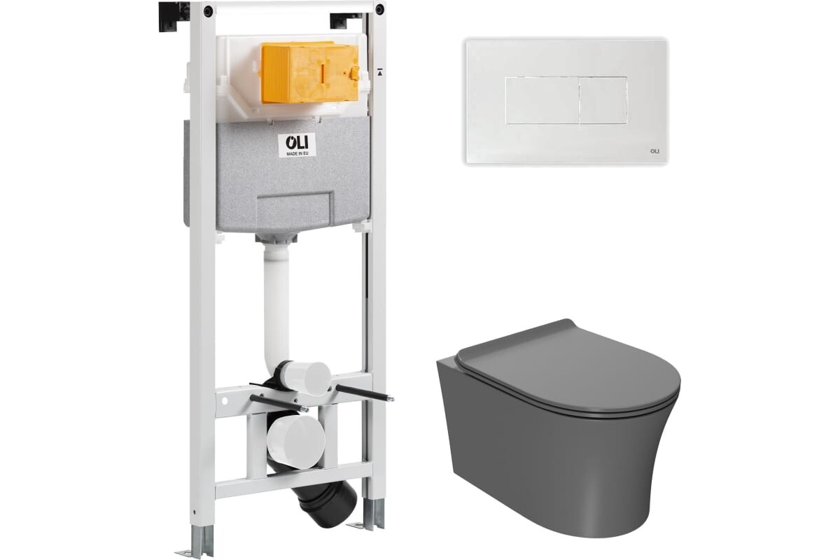 

Комплект инсталляции OLI 879235pKA01+PN41711GM (Сет: OLI 120 ECO Sanitarblock pneumatic+Панель KARISMA,бел.,+Унитаз Point Вега, сер мат PN41711GM)