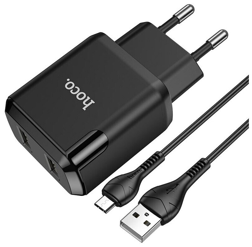 

Сетевое зарядное устройство Hoco N7 черный +Кабель USB-Micro (6931474740588)