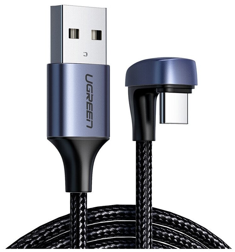 Кабель UGREEN USB2.0-A to Angled USB-C Cable Aluminum Case with Braided 1m US311 Black (70313)