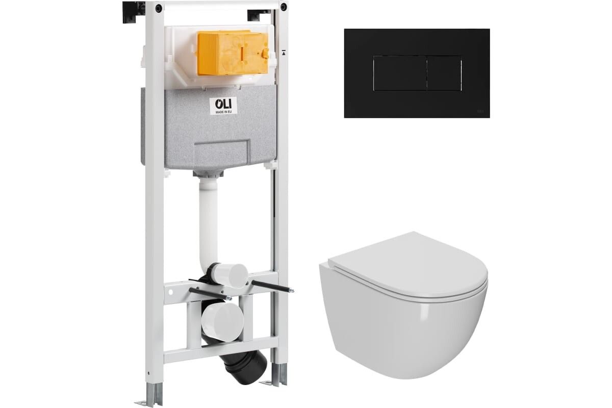 

Комплект инсталляции OLI 879235pKA03+PN41041 (Сет: OLI 120 ECO Sanitarblock pneumatic+Панель KARISMA,черн.soft + Унитаз Point Афина PN41041)