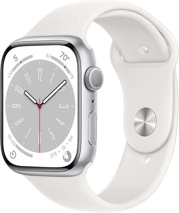 

Умные часы Apple Watch Series 8 А2771 45мм серебристый, ремень белый (MP6N3ZP/A)