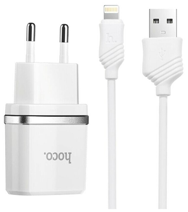 

Сетевое зарядное устройство Hoco C11i White + кабель Lightning (6957531047735)