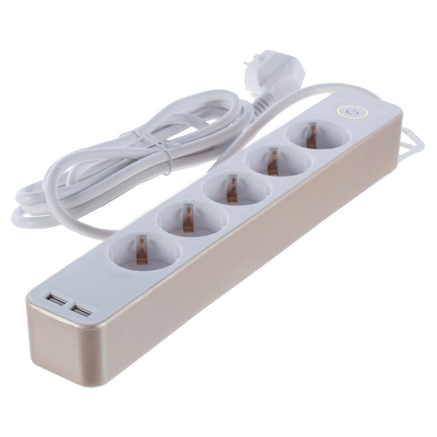 

Удлинитель DUWI 32070 8 Supraguard (5гн. 3м. 2xUSB) белый/золото
