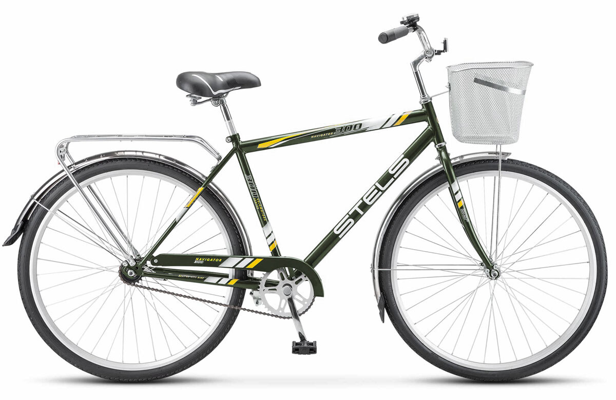 

Велосипед взрослый STELS Navigator-300 С 28 Z010 Оливковый +корзина (LU101059 LU094715 20)