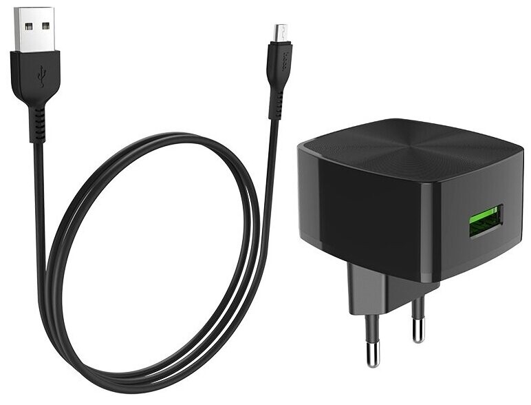 

Сетевое зарядное устройство Hoco C70Am Black +кабель MICRO USB (6931474706645)