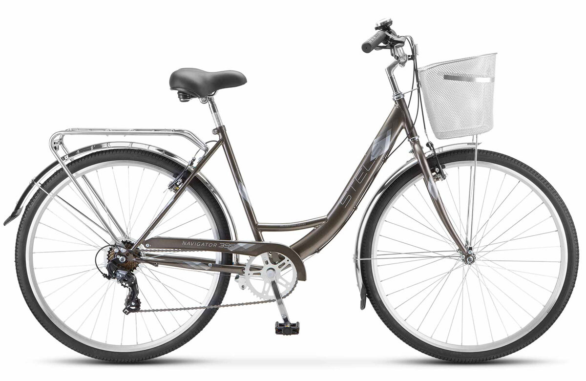 

Велосипед взрослый STELS Navigator-395 28 Z010 Золотисто-серый металлик +корзина (LU089103 LU096393 20)