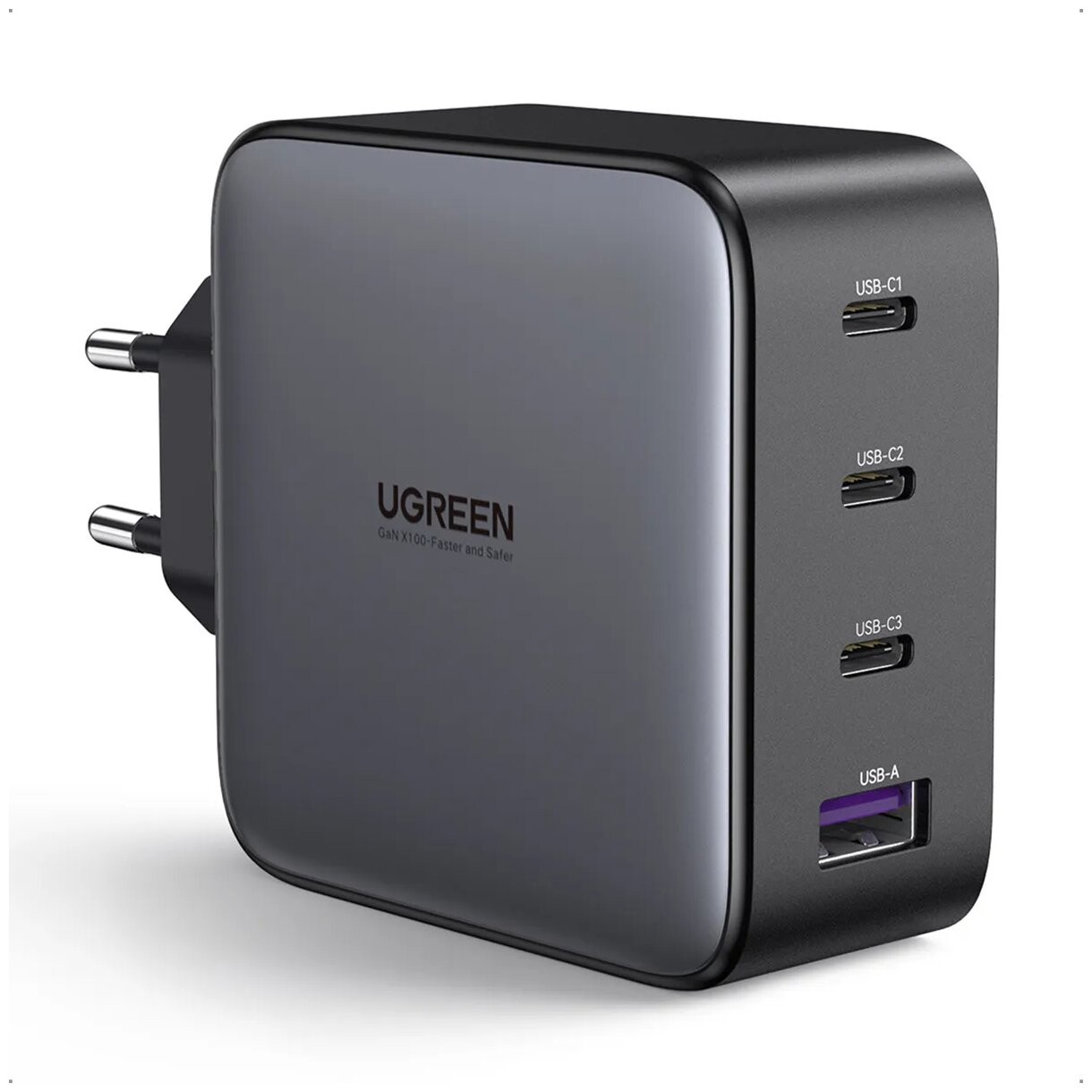 

Сетевое зарядное устройство Ugreen USB-A+3USB-C 100W GaN Tech Fast Charger CD226 Black (40747)