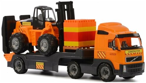 

Игрушечный транспорт Полесье Volvo автомобиль-трейлер+автокар+конструктор Супер-Микс-30 элементов на поддоне (1572)