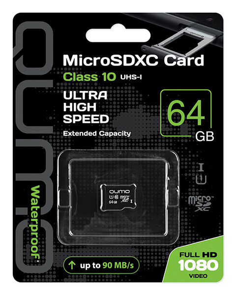 

Карта памяти Qumo MicroSDXC 64GB CLASS 10 UHS-I (31419) без адаптера