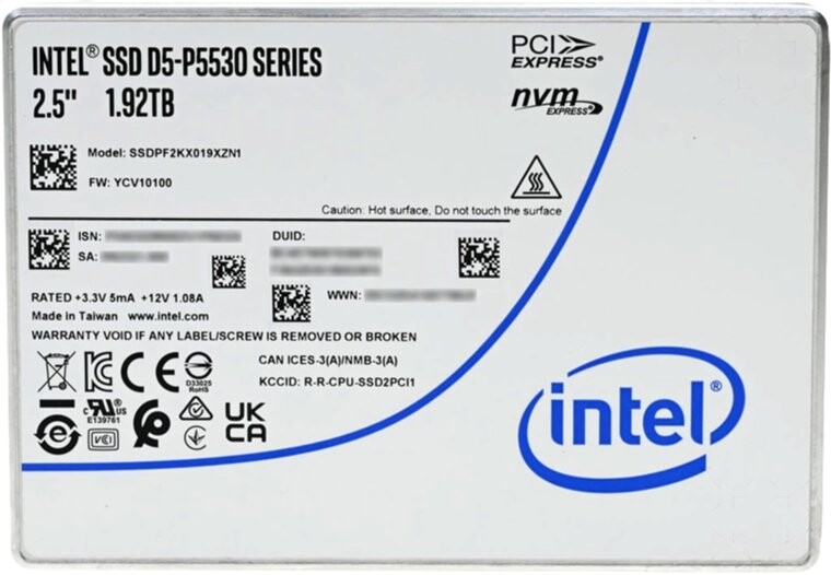 

SSD накопитель Intel D5-P5530 1.92TB (SSDPF2KX019XZN1)