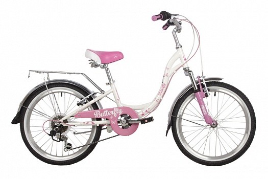 

Велосипед для подростков NOVATRACK 20SH6V.BUTTERFLY.PN22 белый-розовый