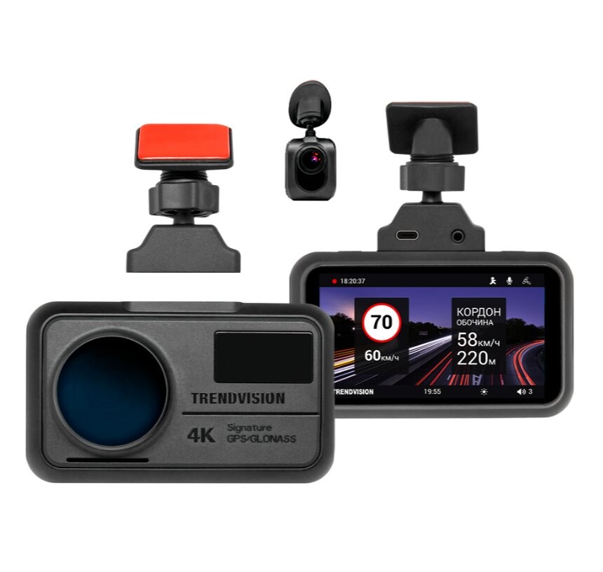 

Автомобильный видеорегистратор TrendVision TDR-725 Real 4K 2CH черный