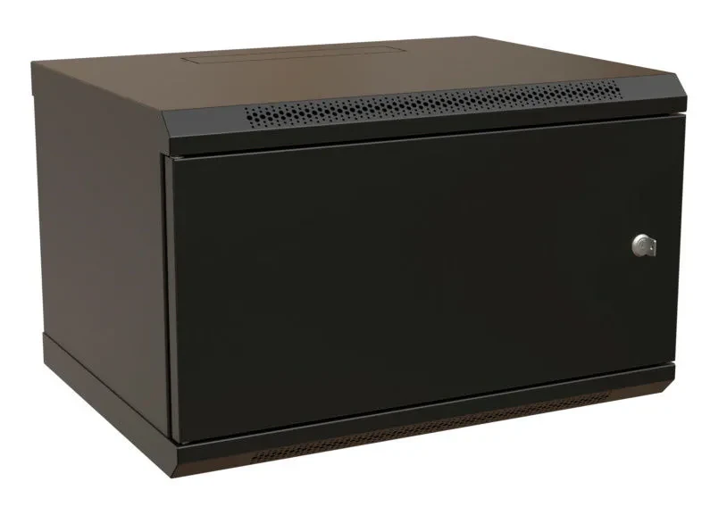 

Коммутационный шкаф WRLINE WR-TW-0645-SR-RAL9004 настенный, металлическая передняя дверь, 6U, 600x367x450мм