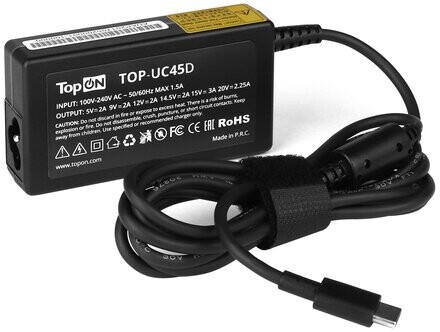 

Блок питания для ноутбуков Topon 102446 5-20В 3A 45Вт черный (top-uc45d)