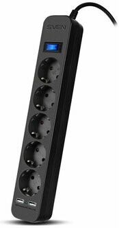 

Сетевой фильтр Sven SF-05LU (3м 5 евро розеток,2 USB) черный