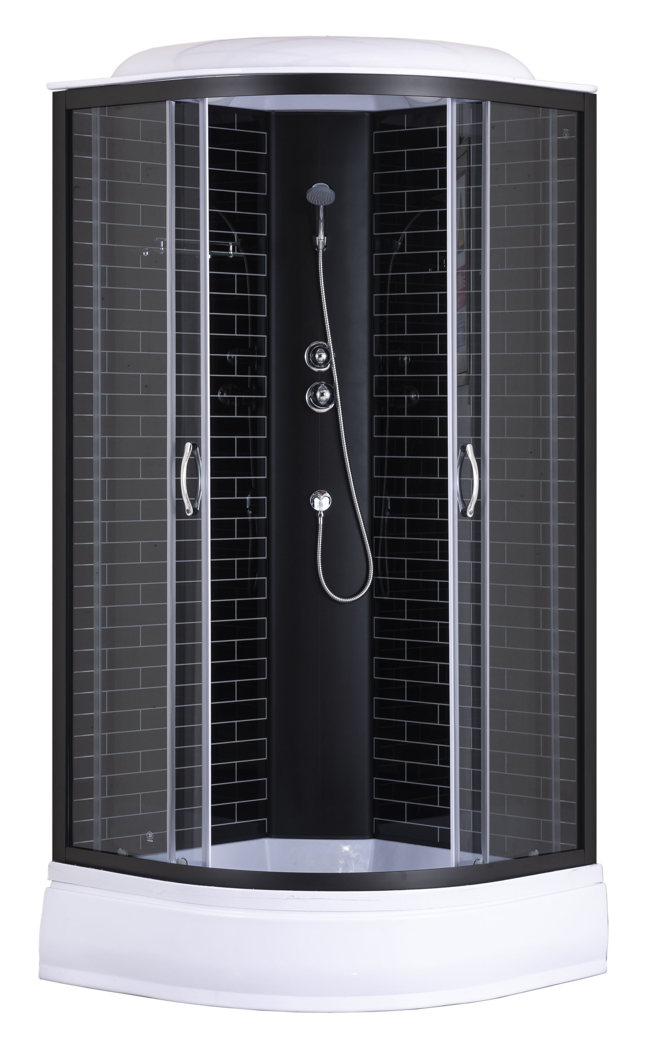 

Душевая кабина Loranto CS-6690-25GB 90*90*215см с поддоном 25см, черный кирпичный узор, серое стекло 4мм, профиль черный (3 коробки)