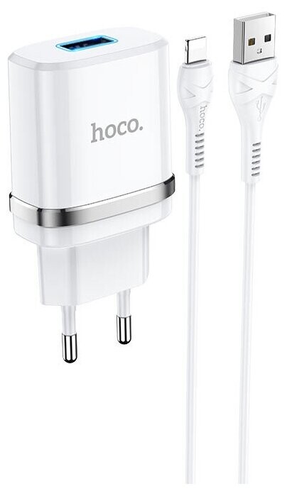 

Сетевое зарядное устройство Hoco N1i White +кабель Lightning (6931474730947)