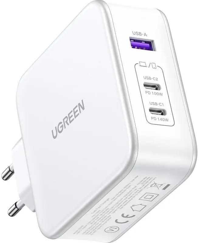 

Сетевое зарядное устройство Ugreen CD289 Nexode 140W USB-A+2*USB-C GaN Fast Charger with USB-C-USB-C с кабелем USB-C к USB-C белый (15339)