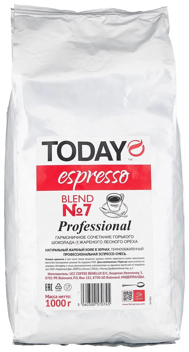 

Кофе Today Espresso Blend 7 1000гр Beans Pack (в зернах)